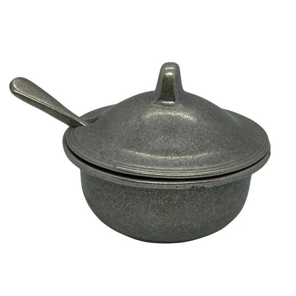 Vintage Carson Statesmetal Pewter Lidded Sugar Bowl With Serving Spoon - Picture 2 of 11